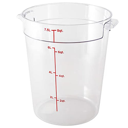 Restaurantware Met Lux 8 Quart Food Storage Containers 10 Round Commercial Storage Containers - Lids Sold Separately With Volume Markers Clear Plastic Food Prep Buckets Space-Saving Storage - size: 8 qt, style: 10 Count