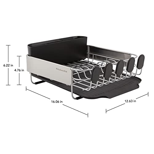 KitchenAid Compact, Space Saving Rust Resistant Dish Rack with Removable Flatware Caddy and Angled Self Draining Drainboard, 16.06-Inch, Black (Pack of 4) - color: Black, size: Compact (Pack of 4)