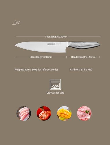 8 Inch Japanese Kitchen Knife – Professional Gyuto Chef Knife Made of 1.4116 German Steel, All-Steel Anti-Slip Handle, Razor Sharp Blade in Gift Box for Home & Restaurant - style: Japanese Chef Knife