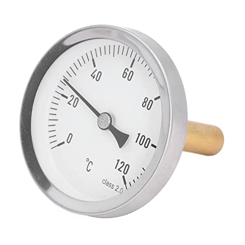Dial Thermometer, 0 to 120°C 63mm Dial Display Barbecue Pointer Type Thermometer, Waterproof, Sturdy Bimetallic Temperature Gauge for Cooking