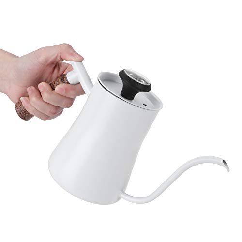 650ml Gooseneck Coffee Kettle Stainless Steel Pour Over Kettle with Thermometer Ergonomic Handle for Precise Brewing Tea Coffee (650ml white) - color: 650ml white