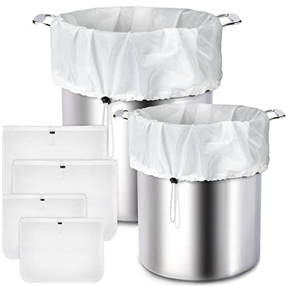 4 Pack Reusable 250 Micrometer Straining Brew Bag Fine Mesh Strainer Bag White Wine Making Supplies Drawstring Cheese Cloth Package for Beer Wine, 22 x 26, 16 x 18 Inch