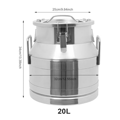 LOYALHEARTDY 20L/5.28Gal Milk Can with Faucet, Stainless Steel Milk Transport Cans Wine Pail Bucket Tote Jug Pot Oil Liquid Storage Barrel with 2 Handles Milk Container with Lid for Grain Wine Liquid - color: 20l-5.28gal With Faucet