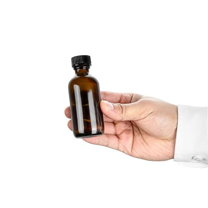 Restaurantware Vetri 2 Ounce Boston Glass Bottles, 48 Sample Bottles With Black Phenolic Caps - Dishwashable, Round, Amber Glass Bottle, For Potion, Juice, Ginger Shots, Whiskey, Liquids - color: Amber, size: 2 oz