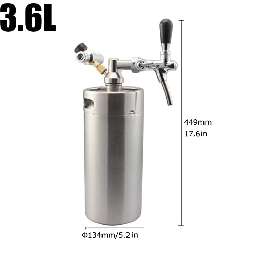 Mini Stainless Steel Beer Keg,Portable Home Dispenser System to Keep Fresh for Home Kitchen Brewing Beer,Keeps Carbonation for Craft Beer Draft and Homebrew,3.6 liters