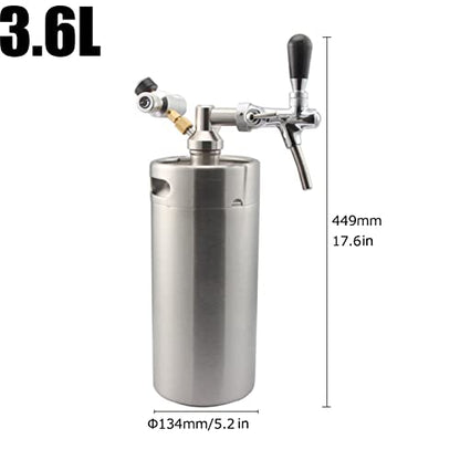 Mini Stainless Steel Beer Keg,Portable Home Dispenser System to Keep Fresh for Home Kitchen Brewing Beer,Keeps Carbonation for Craft Beer Draft and Homebrew,3.6 liters