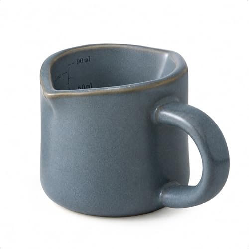 Espresso Cup 3 Oz, Ceramic Espresso Measuring Cup Expresso Shot Cup with Handle, Espresso Accessories, Double Spouts Expresso Cup, Dual Measurement Scales, Dark Blue - color: C-Dark Blue