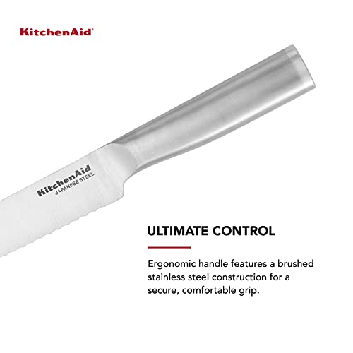 KitchenAid Gourmet Forged Triple-Rivet Serrated Bread Knife with Custom-Fit Blade Cover, 8-inch, Sharp Kitchen Knife, Japanese Stainless Steel Blade, Black - style: 8-Inch Bread Knife