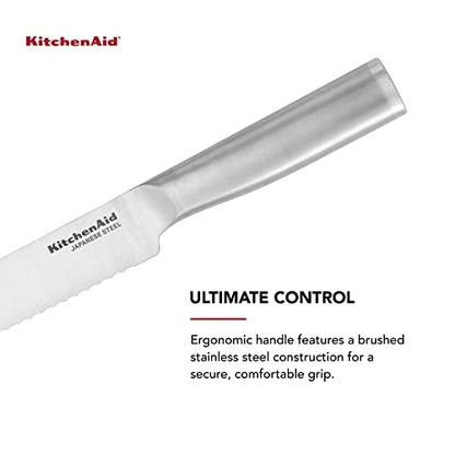 KitchenAid Gourmet Forged Triple-Rivet Serrated Bread Knife with Custom-Fit Blade Cover, 8-inch, Sharp Kitchen Knife, Japanese Stainless Steel Blade, Black - style: 8-Inch Bread Knife