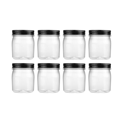 novelinks 8 oz Clear Plastic Jars with Airtight Lids, 8 Pack Plastic Mason Jars with Lids 8oz, Refillable Storage Slime Containers & Small Spice Jar for Kitchen Organization (8 Pack,Black) - color: Black, size: 8 Pack 8 Ounce