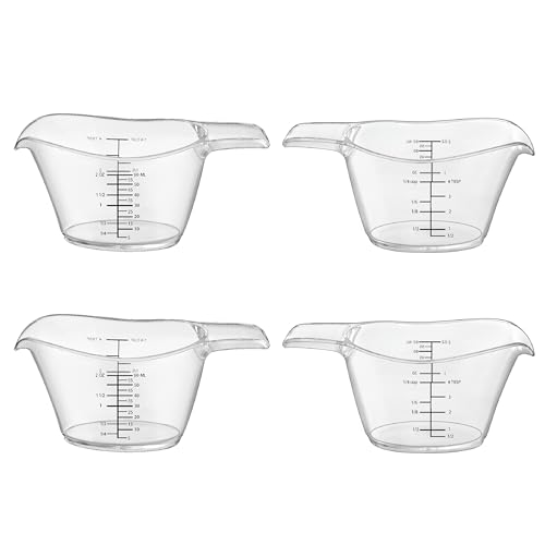 4 Pack Mini Measuring Cups, Clear Plastic 2oz/60ml Small Liquid Measuring Cup with Markings, Shot Glass Measure Pitcher for Espresso, Baking, and Resin