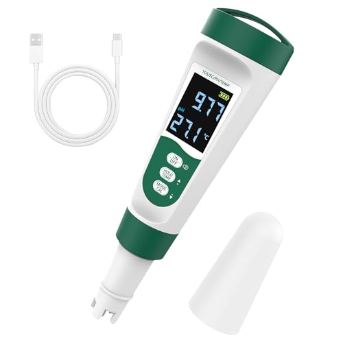 5-in-1 Digital PH Meter, with Voice Function, PH/TDS/EC/Temp/Salt Pool Salt Tester, Waterproof & Rechargeable Pen Meter for Swimming Pools, Fish Tank, Aquariums & Hydroponics