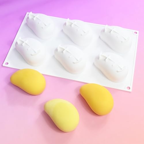3D Mango Silicone Molds, 6-Cavity Fruit Baking Mold for Mousse Cake, French Dessert, Pastry, Chocolate, Truffle, Non-Stick Easy Release Food Grade Silicone Mould (A_ Mango) - size: A_ Mango