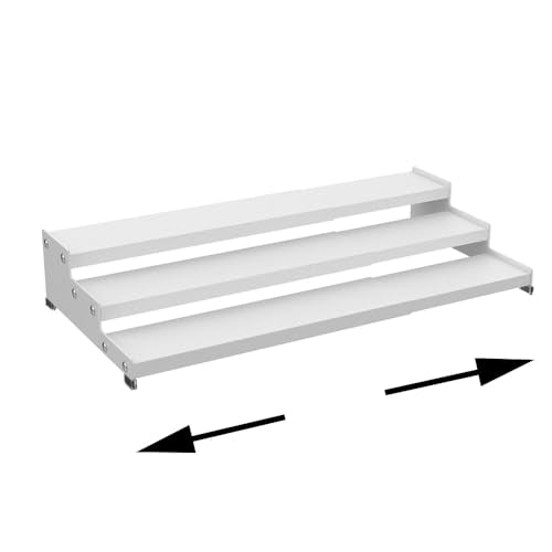 Expandable Carbon Steel Spice Rack Organizer for Pantry, Adjustable 3-Tier Ladder Shelf,Holds Up to 24 Cans,Kitchen Countertop Organizer, Rustproof Storage Rack for Spices, Cans, Sauces & Dry Goods - color: White, size: 1PACK/WHITE