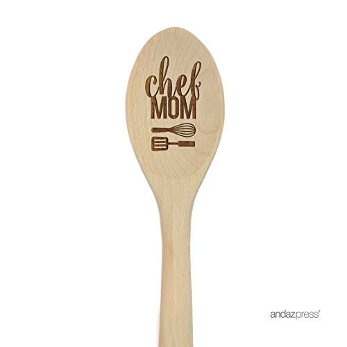 Andaz Press Laser Engraved Wooden Mixing Spoon, 12-inch, Chef Mom, 1-Pack, Chef Hostess Christmas Mothers Day Sister Girlfriend Wood Gift Ideas Mom Kitchen Mothers Day Spoons - color: Chef Mom