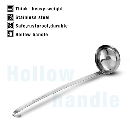meekoo 3 Pieces Stainless Steel Ladle Soup Handle Ladle with Pouring Rim for Kitchen Cooking Soup Sauce (8 oz) - size: 8 oz