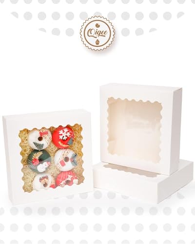 qiqee Auto-pop Up White Pie Boxes with Window 10x10x2.5 inch 20Packs Cookie Donut Bakery Box - color: White, size: 10"x10"x2.5"/20 Pcs