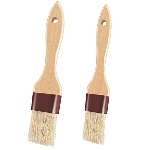 Pastry Brushes for Baking Basting Brush with Boar Bristles and Beech Hardwood Handles Culinary Oil Brush for Barbecue Butter Grill BBQ Sauce Baster Marinade Kitchen Food Cooking Brushes (1/1.5-2PCS) - color: 1 inch & 1.5 inch - 2PCS
