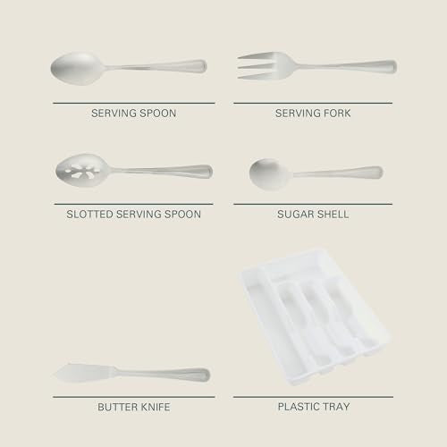 Gibson Home Aston 45-Piece Stainless Steel Flatware Set with Tray and Serving Utensils – Silverware Service for 8 - size: Service for 8 w/ Serving Utensils (45pcs)