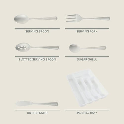 Gibson Home Aston 45-Piece Stainless Steel Flatware Set with Tray and Serving Utensils – Silverware Service for 8 - size: Service for 8 w/ Serving Utensils (45pcs)
