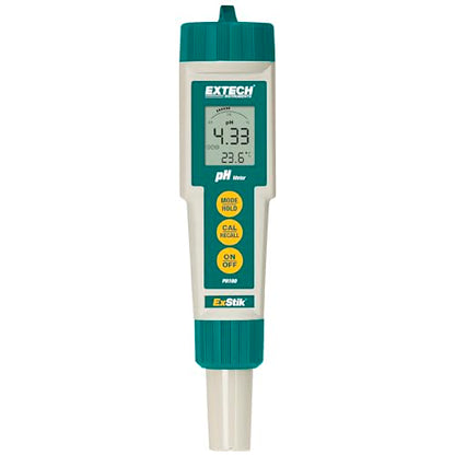 Extech PH100 Waterproof ExStik II pH Meter Kit with Flat Surface Electrode and Temperature Display | pH 0.00-14.00, waterproof, ATC, flat-surface electrode, temperature display, auto power off, sample cup - style: pH