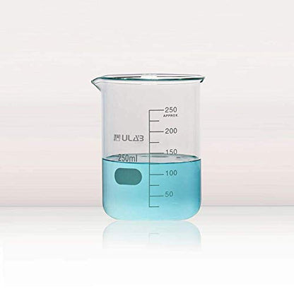 ULAB Scientific Glass Beaker Set, 3 Sizes 50ml 100ml 250ml, 3.3 Boro Griffin Low Form with Printed Graduation, UBG1001 - style: Low form 3 Sizes: 50ml 100ml 250ml