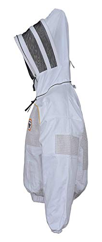Beekeeping Jacket Ventilated Cotton with Mesh Pocket – Safety Fencing Bee Suit with Veil & Carrying Bag (BP-201-White)-XL - size: XL