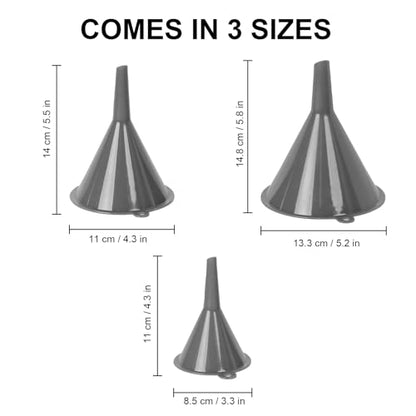Plastic Kitchen Funnel Set of 3 with Brush – BPA Free Food Grade Funnels for Filling Canning Bottles Oil, Multifunctional for Cooking Lab Automotive, Gray - color: Gray