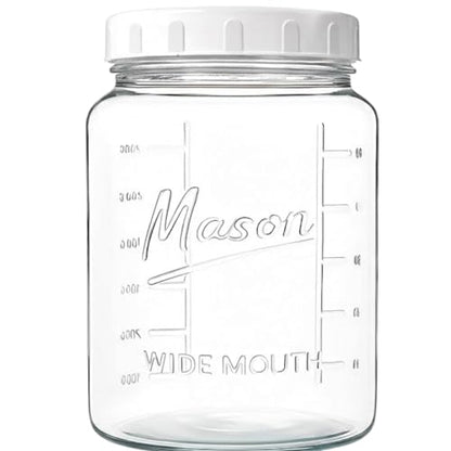 kitchentoolz Extra Large Mason Jar - 1 Gallon Glass Wide Mouth Jar with Airtight Plastic Screw on Lid, Food Storage Container with Measurement Marks Pack of 1