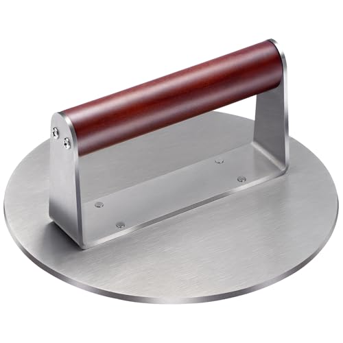 Extra Large Stainless Steel Burger Press, 8.5" NonStick Hamburger Smasher Tool & Grill Press, 2.5 lbs Heavy Duty Bacon Press with Wood Handle for Blackstone Camp Chef Pitboss Weber Griddle Grills - size: 8.5inch