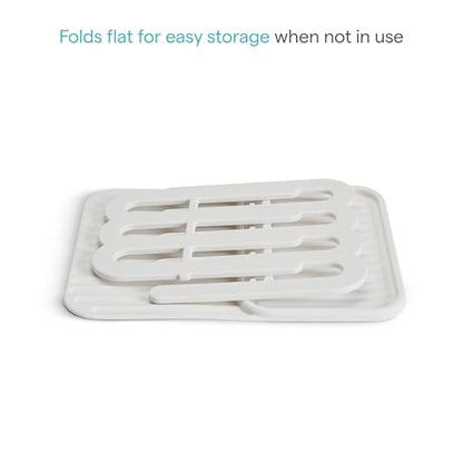 Munchkin Bottle Drying Rack and Mat, Holds 8 Bottles, Pump Parts, Pacifiers, & Accessories, Space Saving Folding Design, Home and Travel Use, Silicone, White