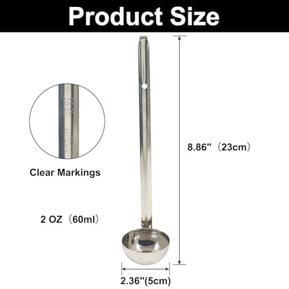 2 Oz Stainless Steel Ladle, 3 Pcs, 9" Long Handle Length | 2.36" Bowl Diameter, Sturdy Soup Ladle, For Stirring, Portioning and Serving, Restaurants and Home Use - size: 2 oz
