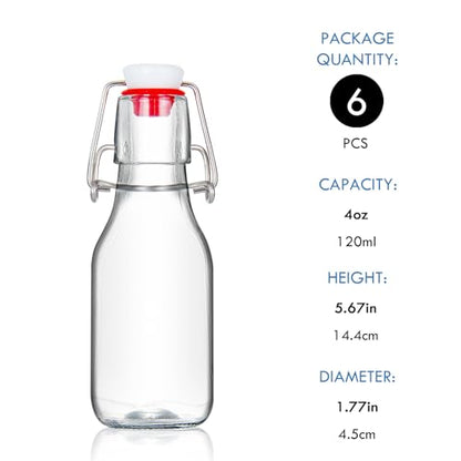 YEBODA 6 Pack 4oz Swing Top Glass Bottles,Small Flip Top Glass bottles with airtight Caps for Home Brewing,Kombucha,2nd Fermentation,Kefir,Beverages,Soda,Oils,Vinegar,Limoncello,Vanilla extract