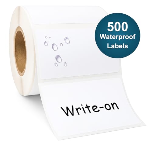 Blank Waterproof Label Stickers, Medium White Write-On Polypropylene Labels with Strong Permanent Adhesive, 70mm x 40mm (2.8” x 1.6”) 500/Roll, for Bottles, Storage Bins, Pantry & Cleaning Supplies - size: Medium