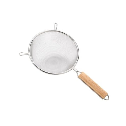 Strainer with Single Fine Mesh, 8-Inch Diameter, Large, Stainless Steel, Tan,Silver - size: XL Double-handled