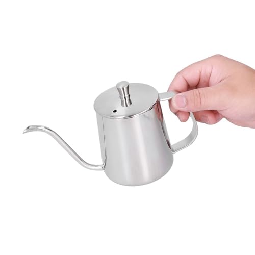 Stainless Steel Gooseneck Pour Over Kettle PTFE Coated Inner Wall Precision Flow Control for Coffee Brewing with Thermometer Hole(350ml)