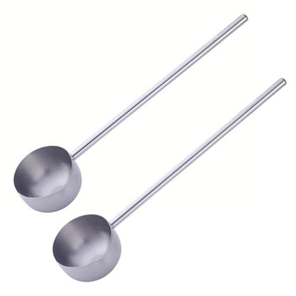 Stainless Steel Hot Oil Ladle, 2pcs Solid Oil Spoon with 10.5 inch Long Handle Pour Spout, 70ml Capacity for Kitchen Cooking Serving Soups and Drizzle Sauces Dishwasher Safe (Silver) - color: Silver