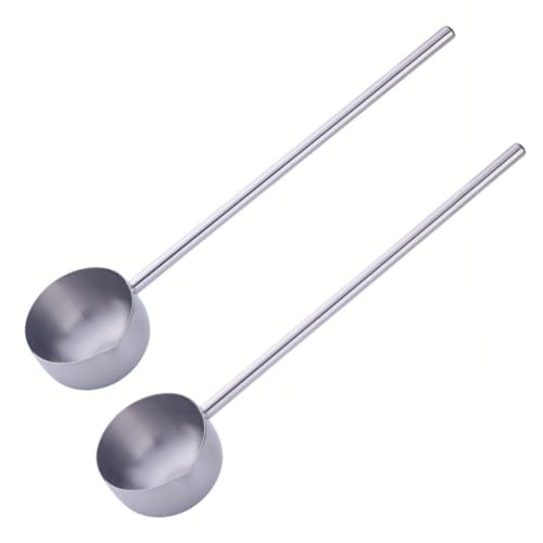 Stainless Steel Hot Oil Ladle, 2pcs Solid Oil Spoon with 10.5 inch Long Handle Pour Spout, 70ml Capacity for Kitchen Cooking Serving Soups and Drizzle Sauces Dishwasher Safe (Silver) - color: Silver