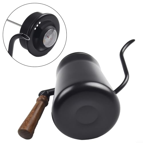 Gooseneck for kettle, With Thermometer, Stainless Steel Pour Over Coffee Pot, Narrow Spout, For Precise Brewing, 650 850ML Capacity, For Home And Cafe Use(650ML Black)