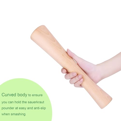 Natural Wood Sauerkraut Pounder 12” Heavy Duty Vegetable Cabbage Fermentation Jar Tamper Croker Kitchen Fermenting Food Tool for Wide & Regular Mouth Mason Jar