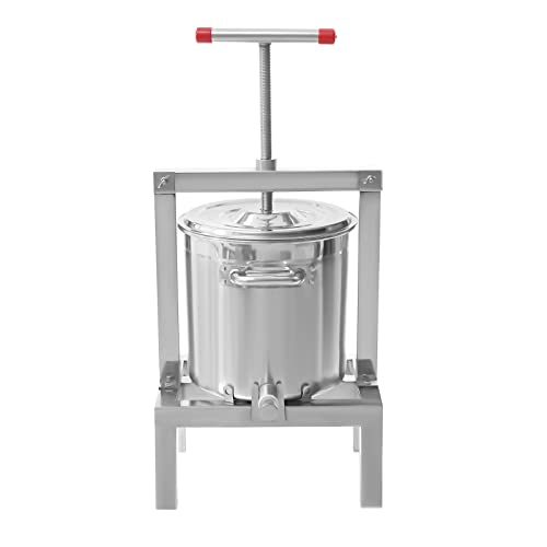 DIY Large Fruit Honey Presser and Cider, Wine, Grape, Apple Press extractor, 10L Freestanding Stainless Steel fruit Manual Presser with Leakage plate for Wine and Juice Making