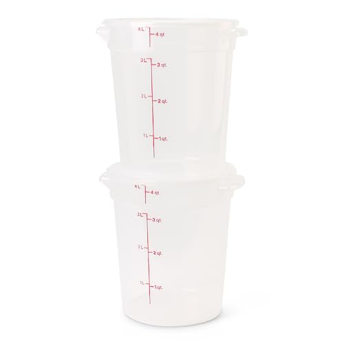 Cambro Food Storage Containers with Lids (BPA-Free) - 4 Quart - Food Grade Buckets with Lids (2 Pack) - For Dough Proofing and Brining (Translucent) - size: 8 inches diameter x 9 inches tall