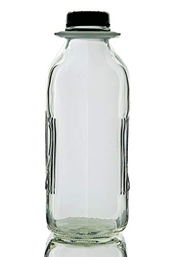 North Mountain Supply 64 Ounce Heavy Glass Milk Bottle/Jug - 2 Pack - with 2 Tamper-Evident Lids & Carry Handle - size: 64 Ounces (Pack of 2)