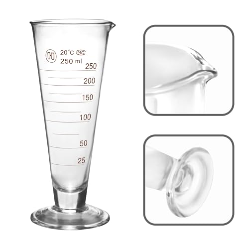 Professional Lab Graduated Measuring Cup with Spout 250ml Wide Mouth Glass Conical Beaker Thickened Borosilicate Beaker Heat Resistant (250ml) Transparent - size: 250ml