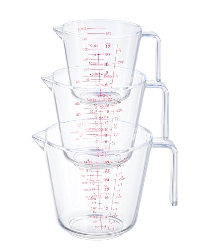 Measuring Cups, Plastic Measuring Cups Set of 3-1000ml, 600ml, 300ml with Spout & Easy-Pour Design, Leak-Proof, Cooking, Baking, Liquid & Dry Ingredients, (ML/OZ/CUP)