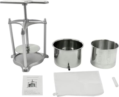 Fruit Wine Press 3L / 6L Manual Wine Press Fruit Cider Grinder Dual Stainless Steel Barrels, Manual Press Machine with T-Handle, for Cider Cheese Herb Vegetables~/
