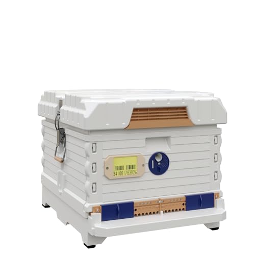 Apimaye Ergo Insulated 10 Frame Bee Hive Set with New Dual Feeder! [NO Frames Included] (White Body Blue Entrance, Single) - color: White Body Blue Entrance