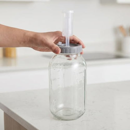 ibasenice Fermentation Jar 64oz/0.5gallon, Wide Mouth Glass Fermenting Jar with Airlocks for Making Sauerkraut, Kimchi, Pickles, Mead, Cider & More, Includes Wood Sign, Twine