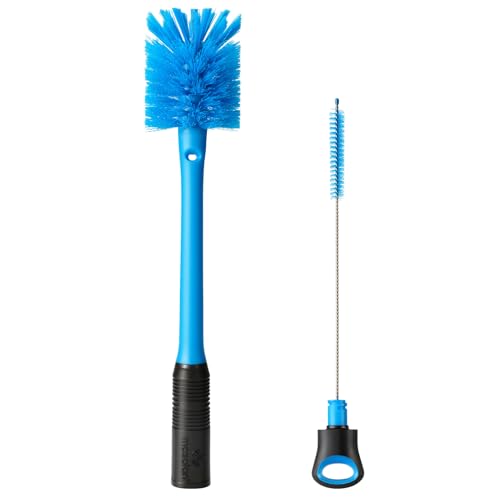 MOSOLAN 2-in-1 Water Bottle Brush and Straw Cleaner Brush, Long Handle Scrub Brush with Replaceable Head for Water Bottles, Glasswares, Mugs, Flasks, Tumblers and Kitchen Sink, Breezy Blue, 1 Pack - color: Breezy Blue, size: 1 Count (Pack of 1)