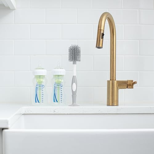 Dr. Brown's Soft Touch No Scratch Baby Bottle Cleaning Brush, Nipple Cleaner & Suction Cup Base for Easy Storage, BPA Free, Gray (Pack of 1) - style: Gray